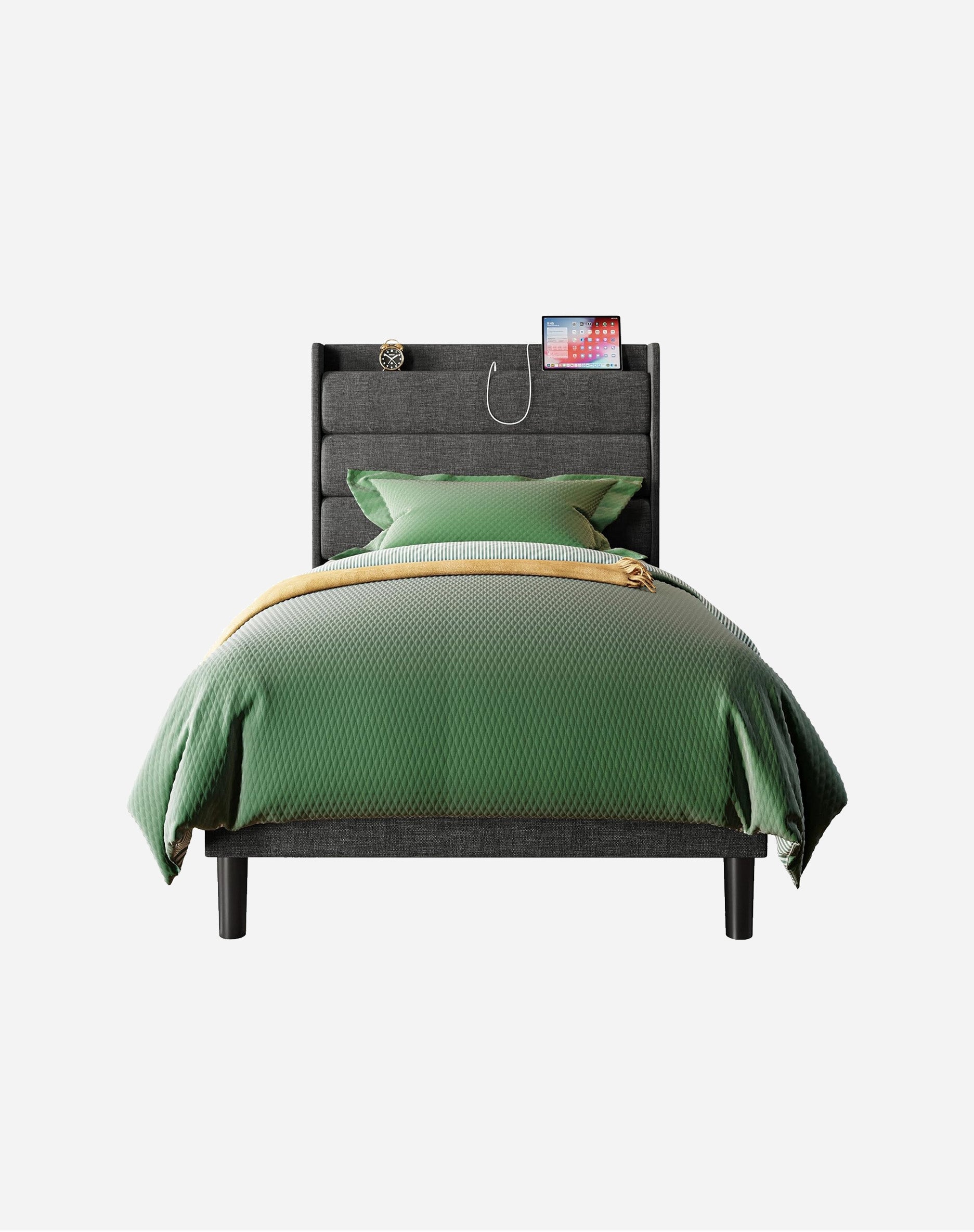 LIKIMIO Double Bed Frame（Storage & Socket Headboard）