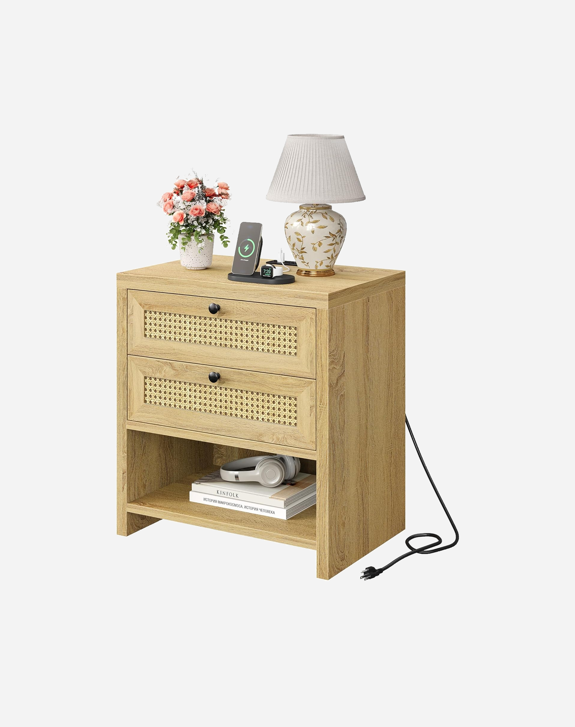 LIKIMIO Rattan Charging Nightstand