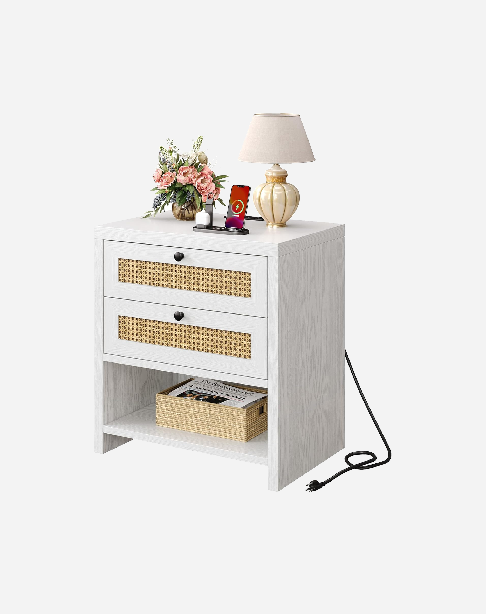 LIKIMIO Rattan Charging Nightstand