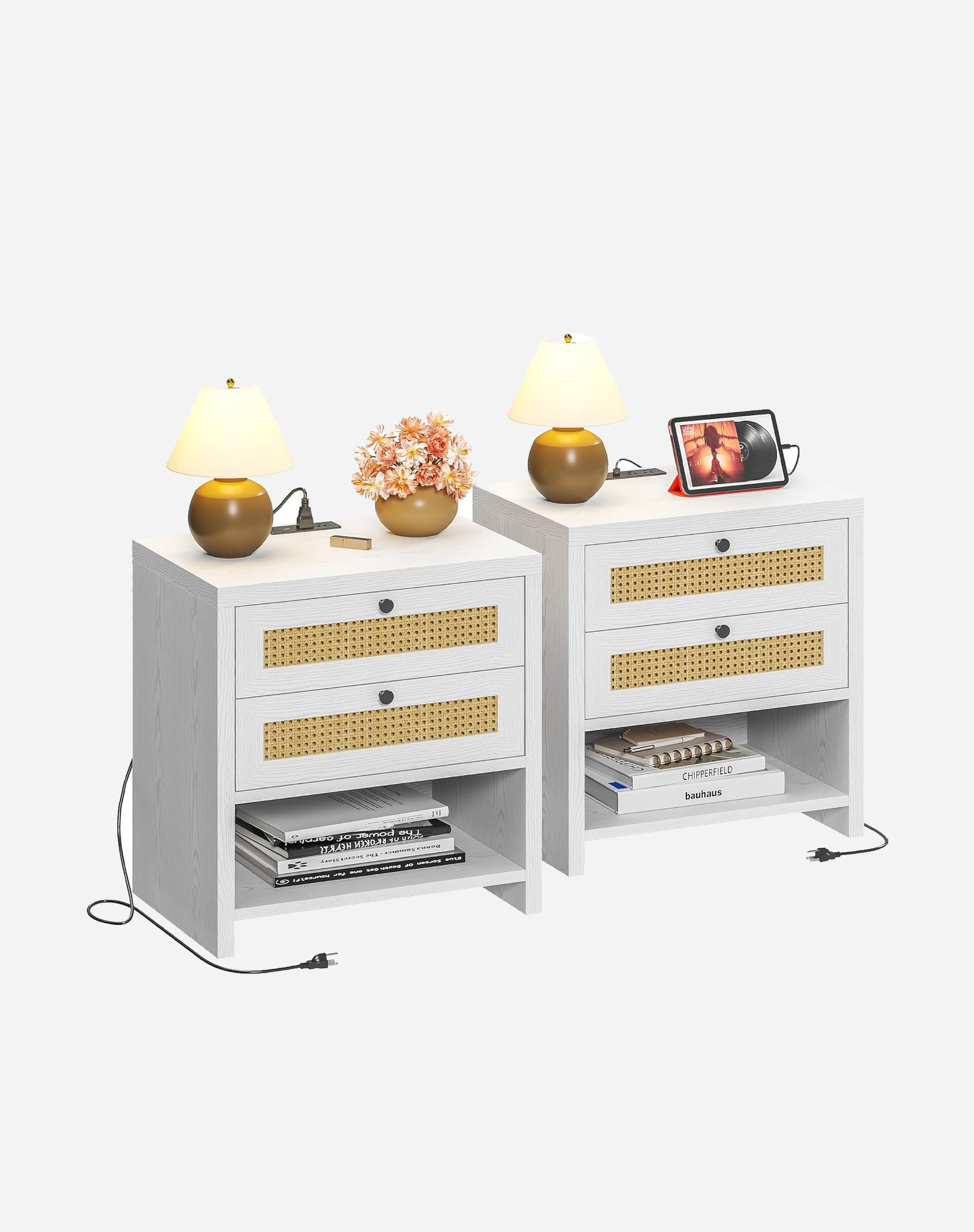 LIKIMIO Rattan Charging Nightstand Set