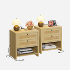 LIKIMIO Rattan Charging Nightstand Set