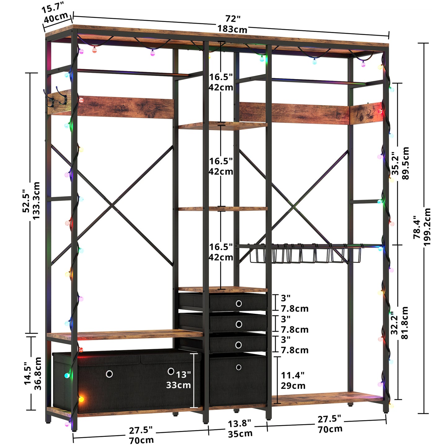 LIKIMIO Garment Rack with 6 Drawers