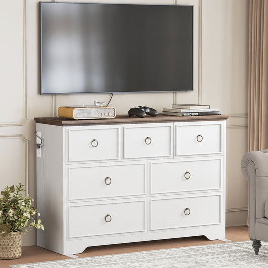 Modern 7 Drawer Dresser with Power Outlets