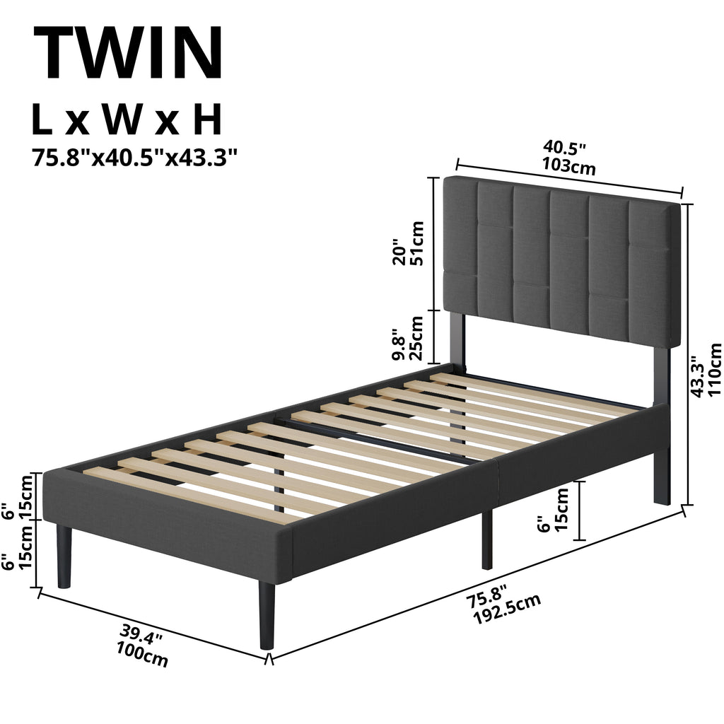 Twin Size Upholstered Platform Bed Frame