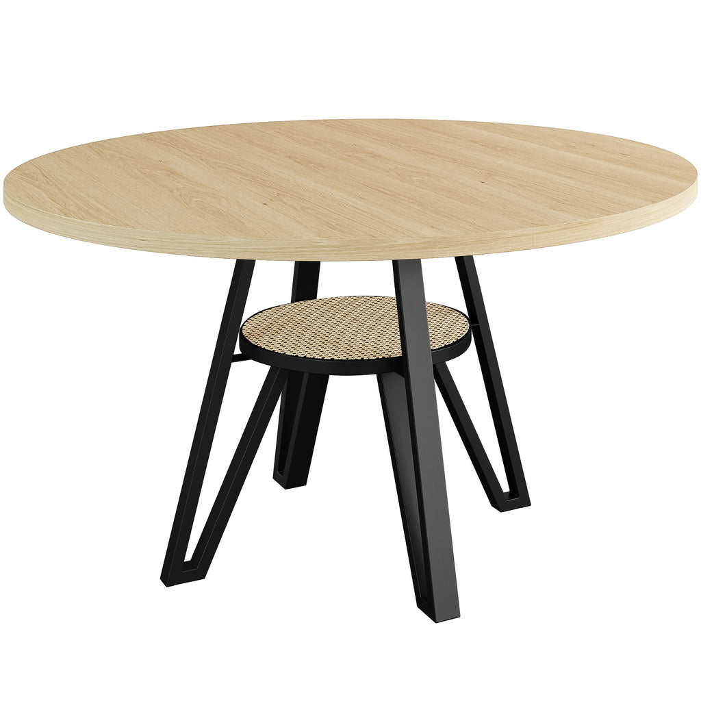 LIKIMIO Wooden Kitchen Table with Rattan Storage Shelf, 47.2”, Nature