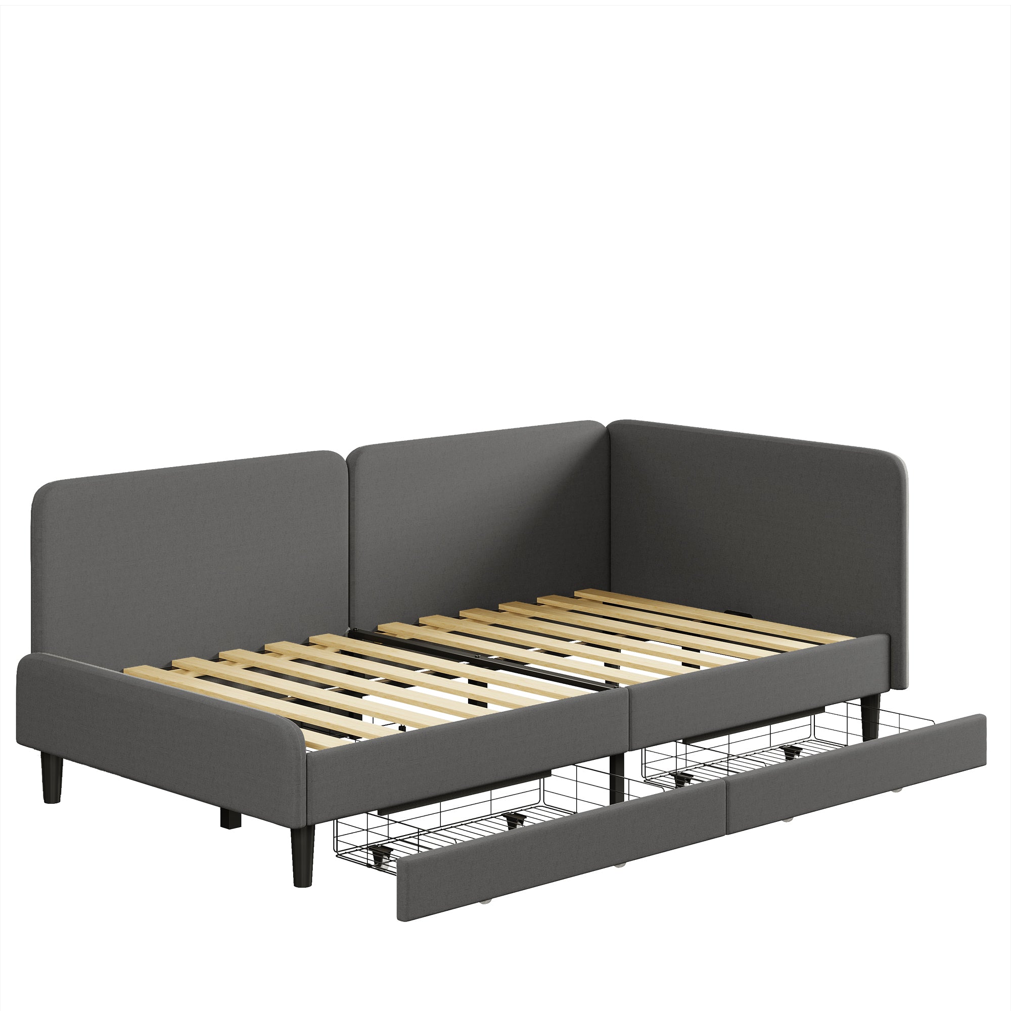 LIKIMIO Twin Daybed with Headboard, Corner Bed Frame with Bed Rails and Storage Drawers, Solid Support, for Bedroom Guest Room, Cream