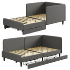 LIKIMIO Twin Daybed with Headboard, Corner Bed Frame with Bed Rails and Storage Drawers, Solid Support, for Bedroom Guest Room, Cream