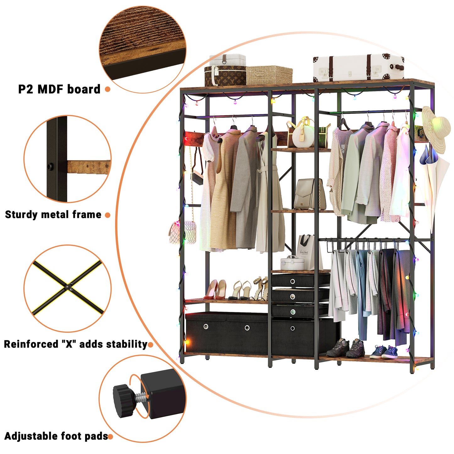 LIKIMIO Garment Rack with 6 Drawers