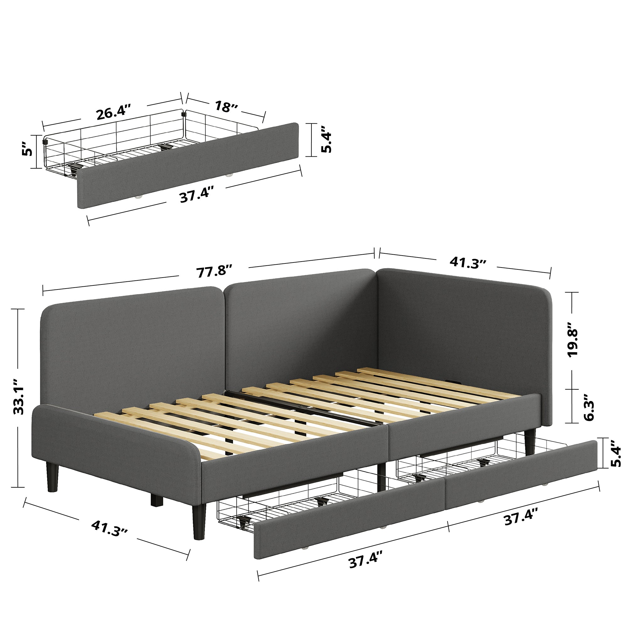 LIKIMIO Twin Daybed with Headboard, Corner Bed Frame with Bed Rails and Storage Drawers, Solid Support, for Bedroom Guest Room, Cream