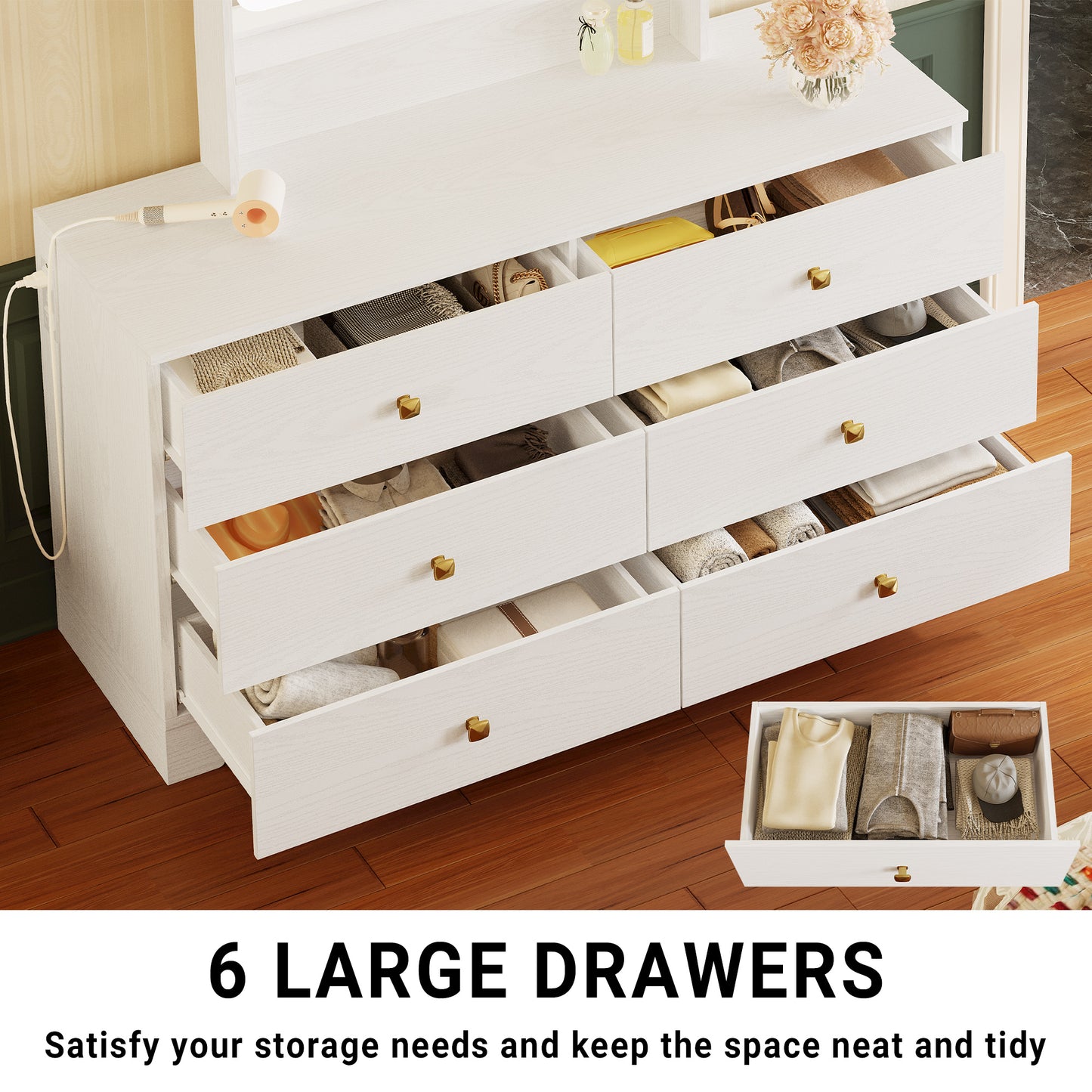 6 Drawers Dresser For Living Room Hallway Entryway