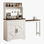 LIKIMIO 57" Coffee Bar Cabinet with Extendable Table & Magnetic Board, White