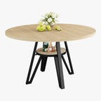 LIKIMIO Wooden Kitchen Table with Rattan Storage Shelf, 47.2”, Nature