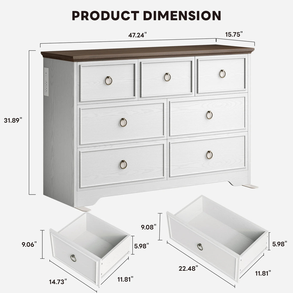 LIKIMIO Charging 7-Drawer Dresser（47.2“）