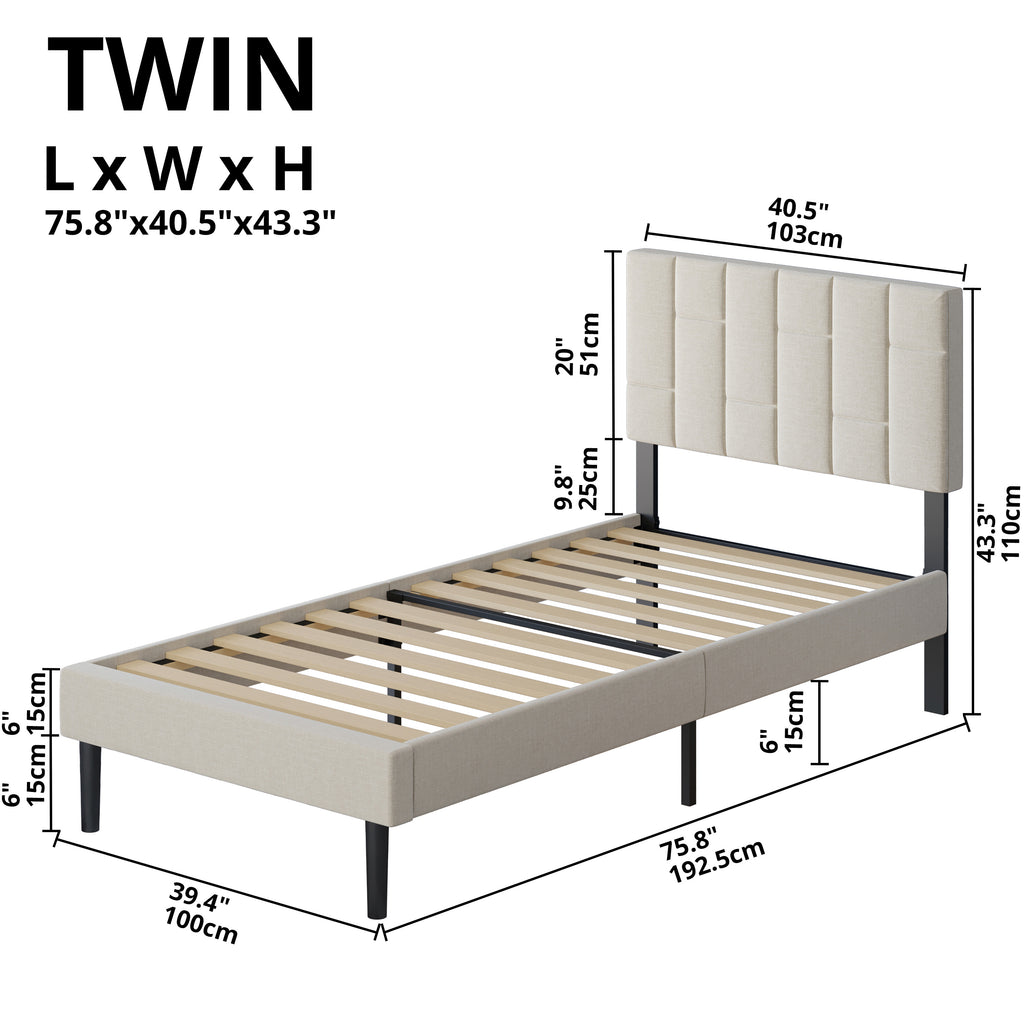 Twin Size Upholstered Platform Bed Frame