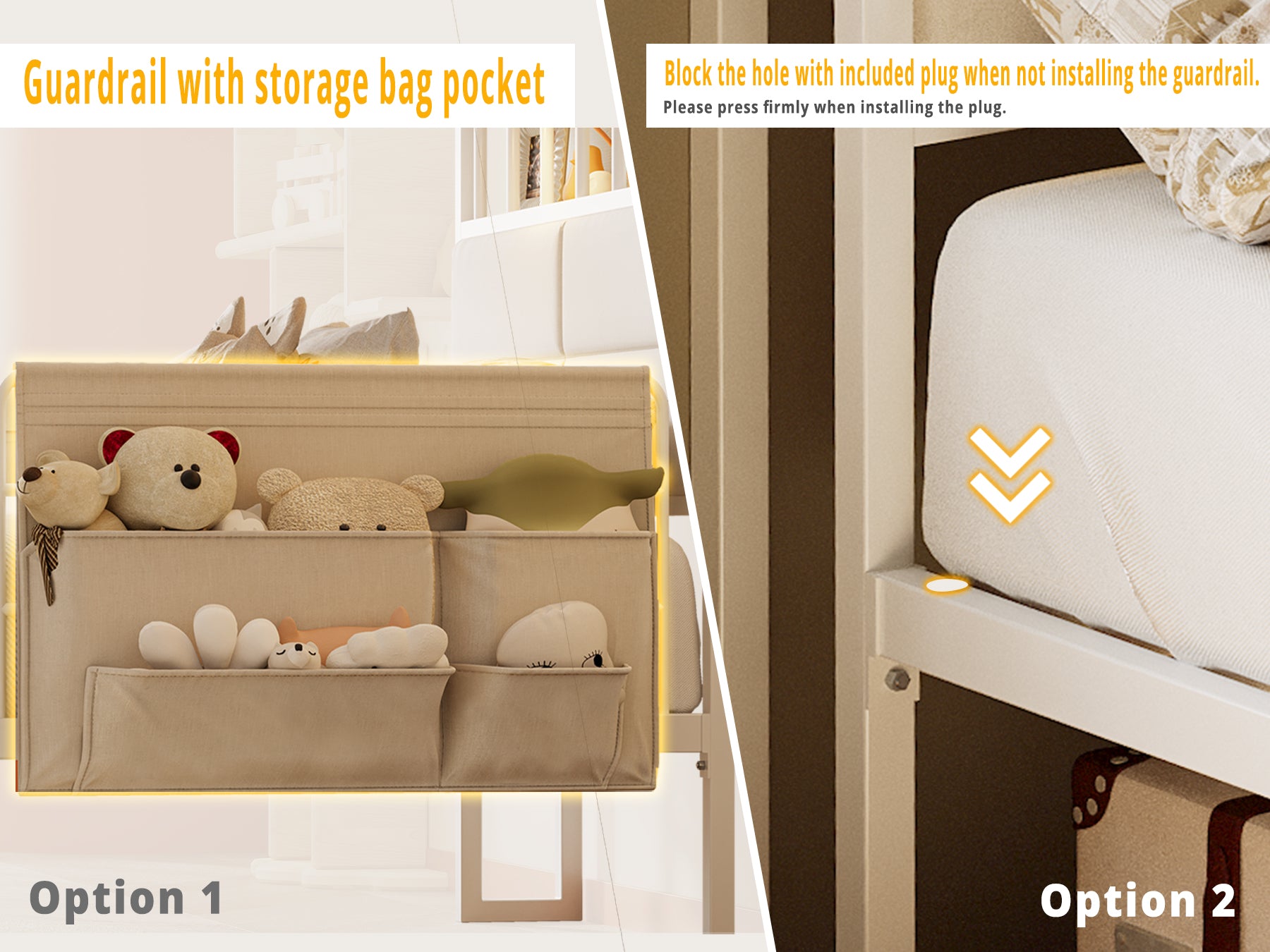 LIKIMIO Guardrail & Bedside Caddy Bed Frame