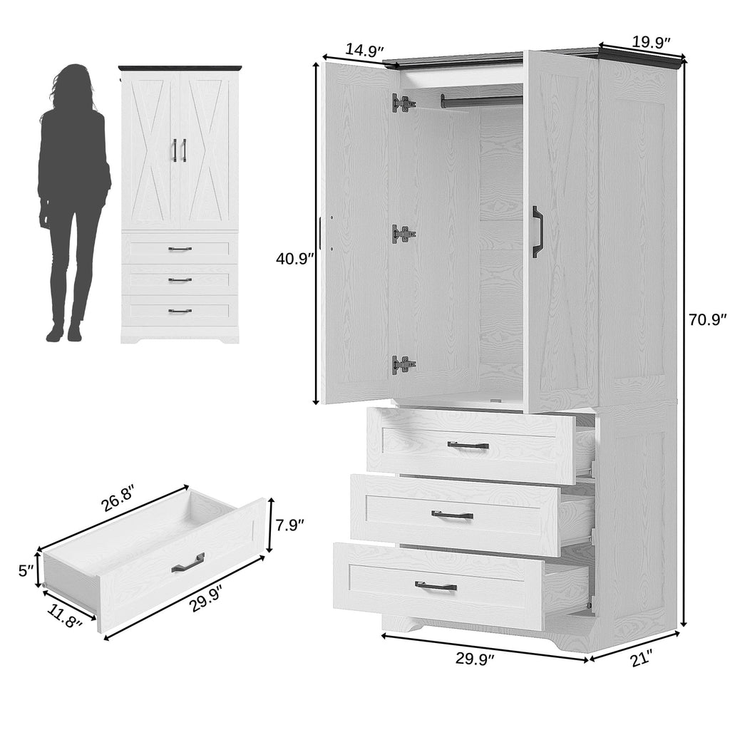 LIKIMIO Wooden Sensor Light Wardrobe Closet（70.9”）