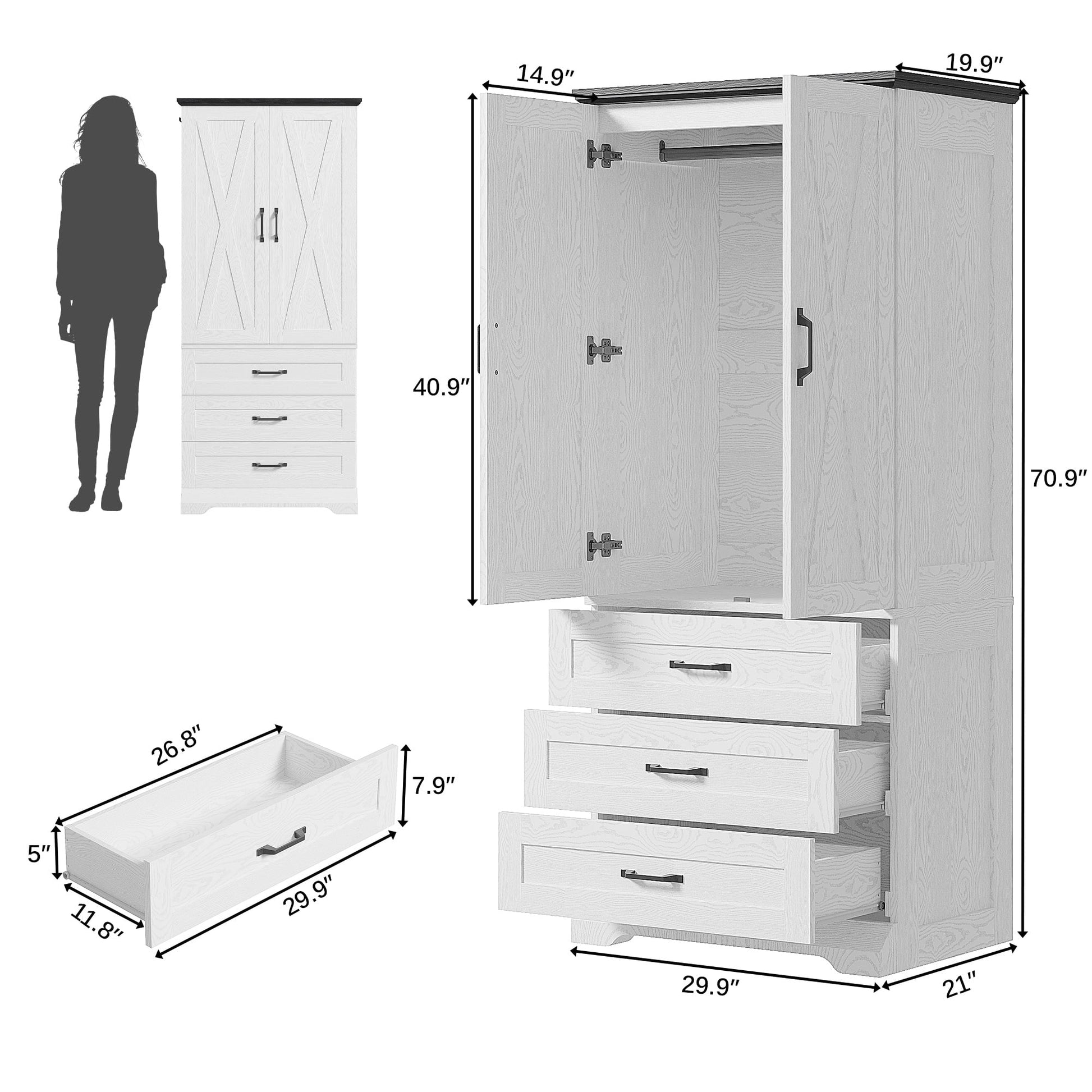 LIKIMIO Wooden Sensor Light Wardrobe Closet（70.9”）