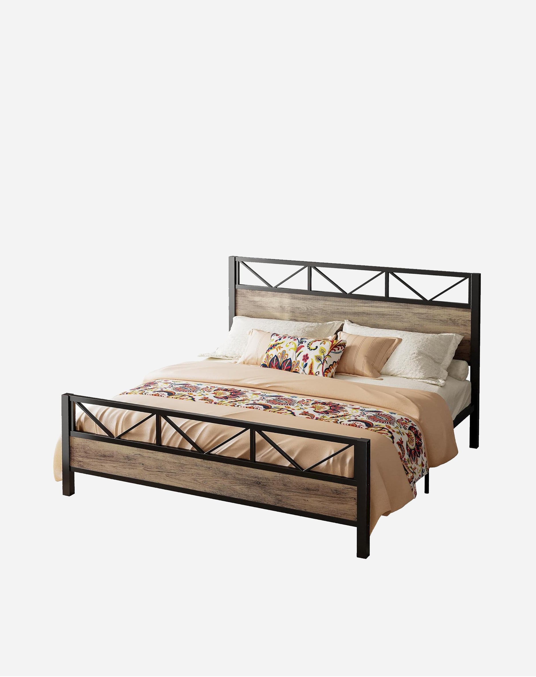 LIKIMIO High Industrial Style Headboard Bed Frame