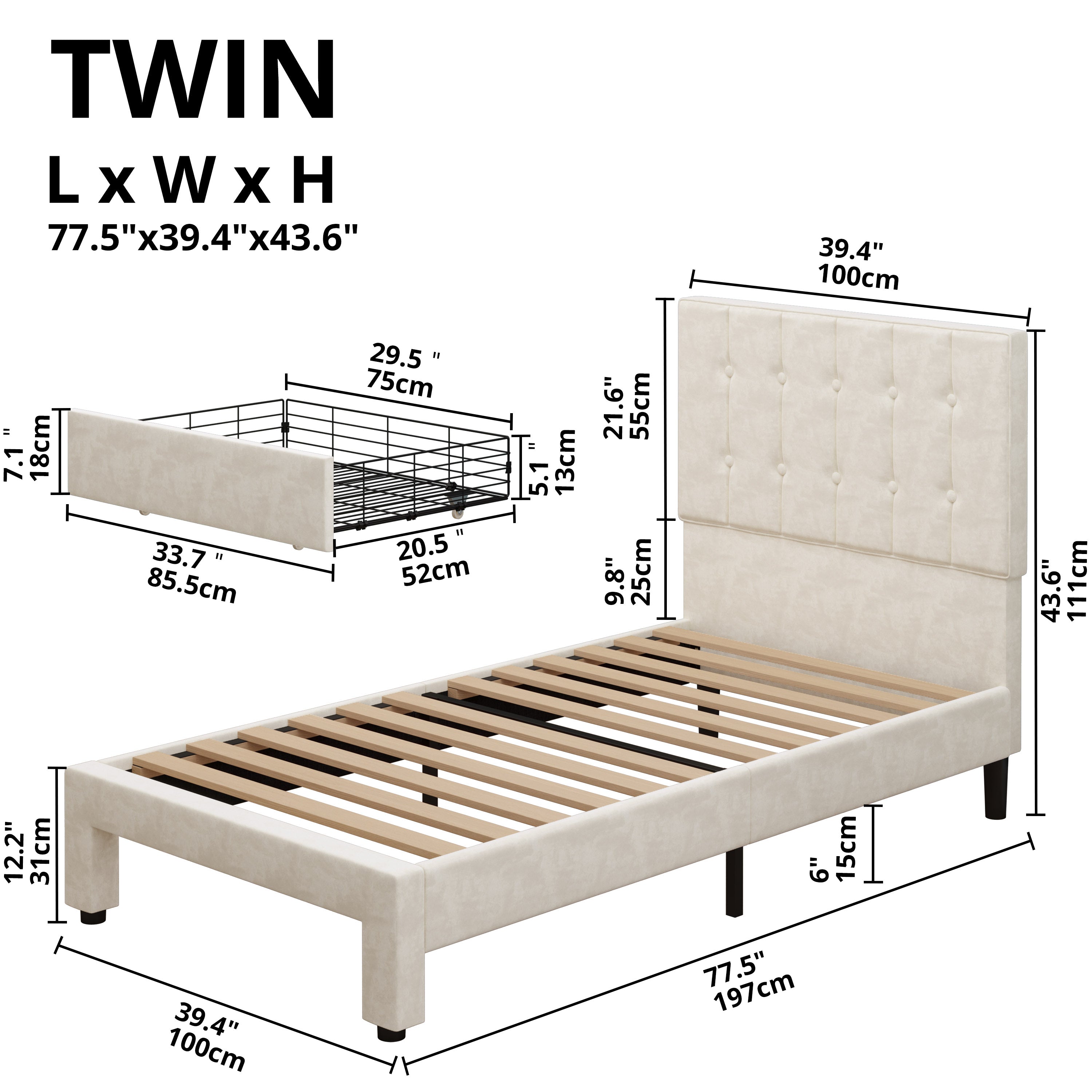 LIKIMIO Twin Bed Frame With XL Under-Bed Drawer – Likimio