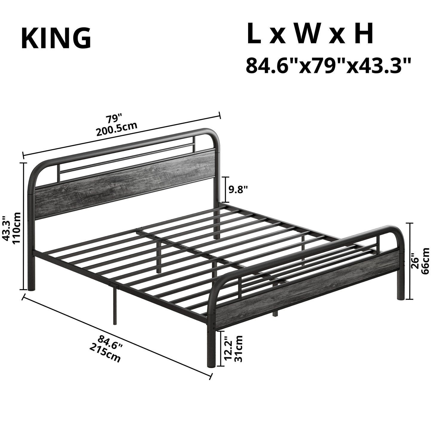 King Bed Frame with Strong Support