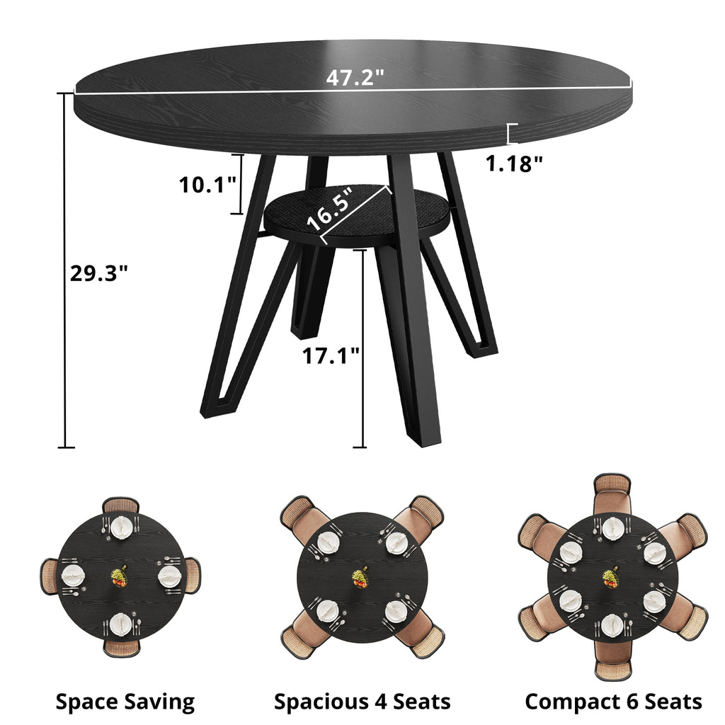 LIKIMIO Wooden Kitchen Table with Rattan Storage Shelf, 47.2”, black