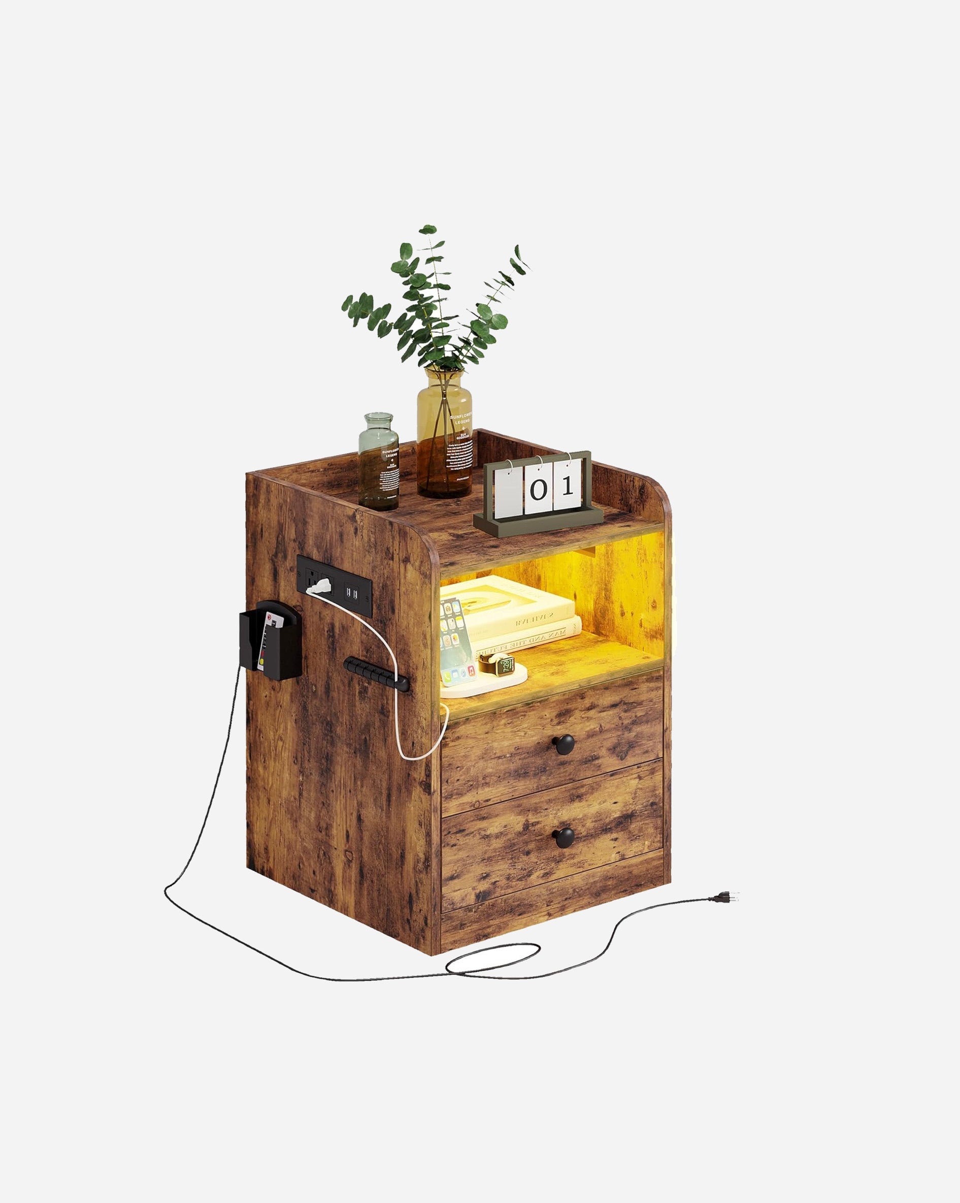 LIKIMIO Open Shelf & 2 Drawers Nightstand