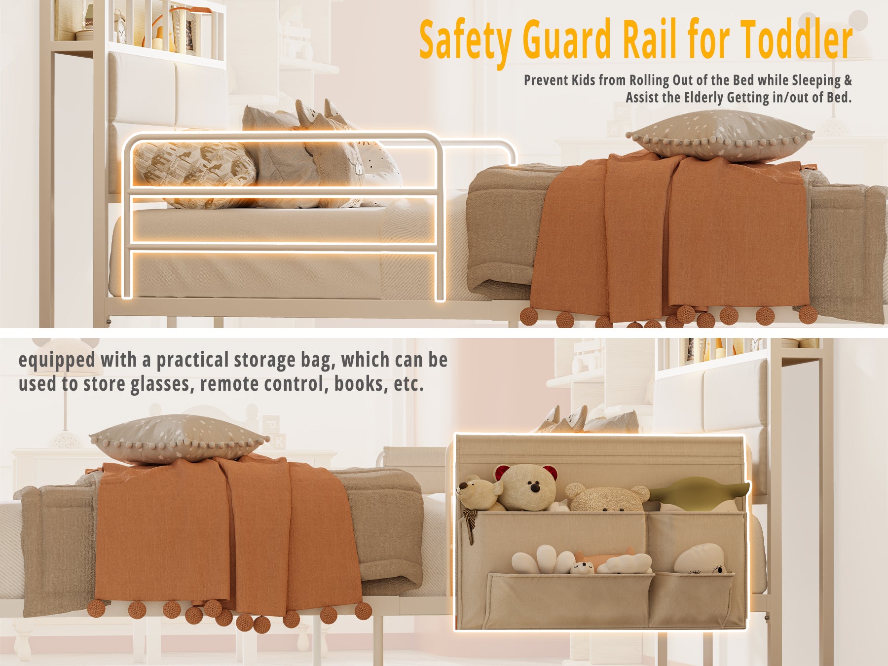 LIKIMIO Guardrail & Bedside Caddy Bed Frame