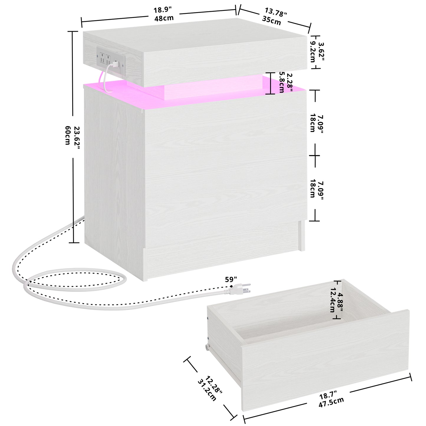 LED Night Stand with Charging Station