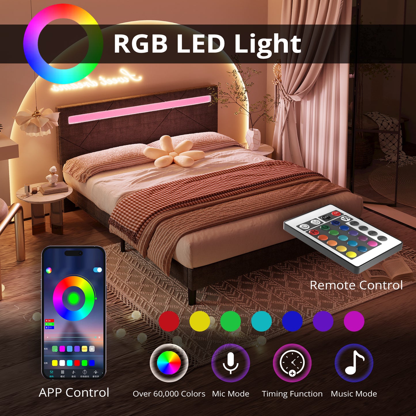 LIKIMIO LED Bed Frame Dark Grey