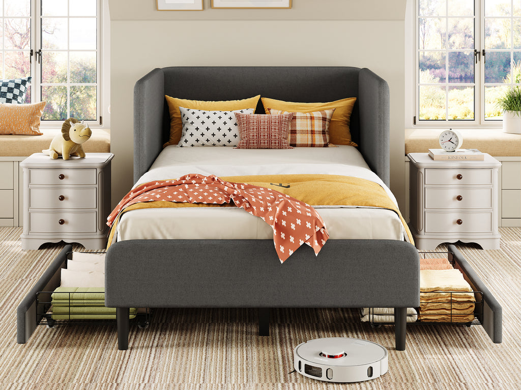 LIKIMIO Twin Daybed with Headboard, Corner Bed Frame with Bed Rails and Storage Drawers, Solid Support, for Bedroom Guest Room, Cream