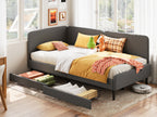 LIKIMIO Twin Daybed with Headboard, Corner Bed Frame with Bed Rails and Storage Drawers, Solid Support, for Bedroom Guest Room, Cream