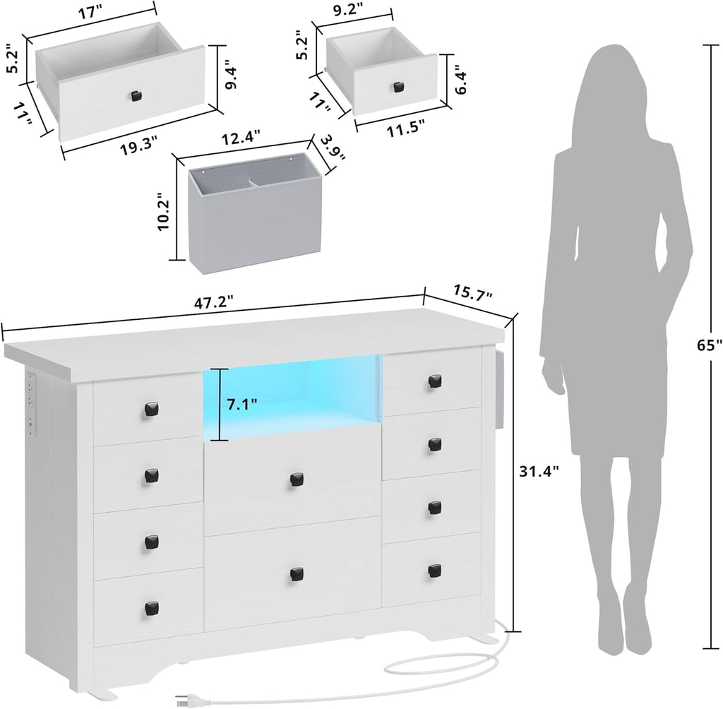 LIKIMIO Fabric Side Pocket & Wooden 10-Drawers Dresser