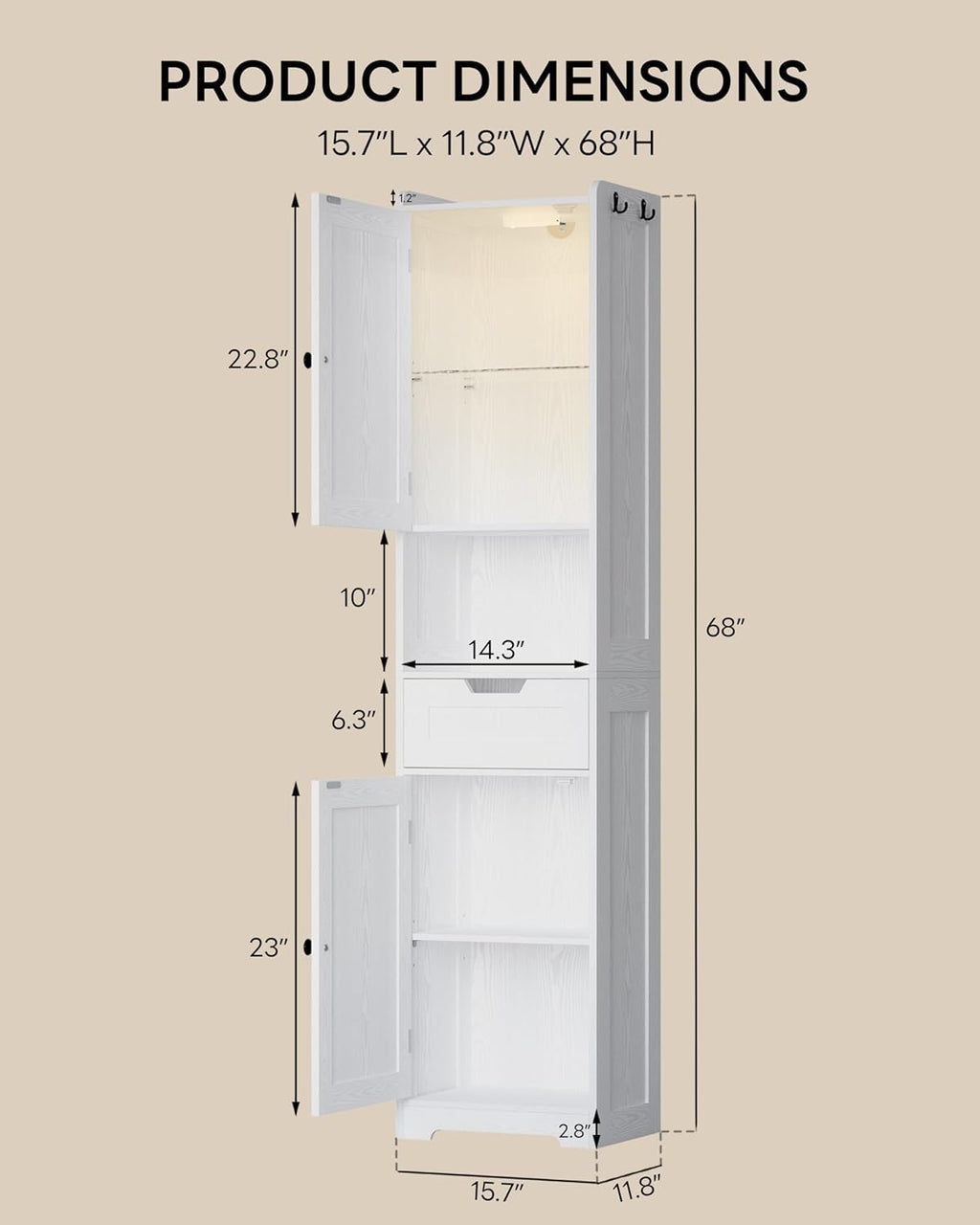 LIKIMIO Slim Freestanding Storage Cabinet（68"）