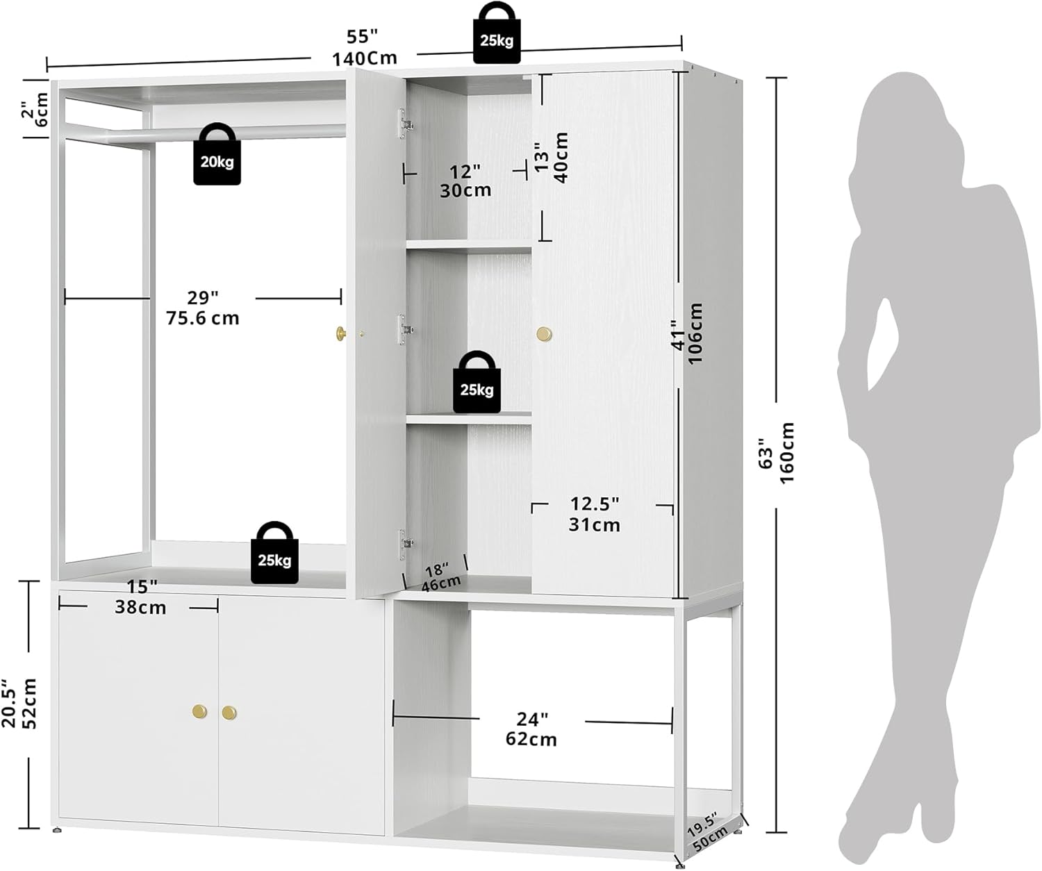 LIKIMIO Hanging Rod Closet（63”）