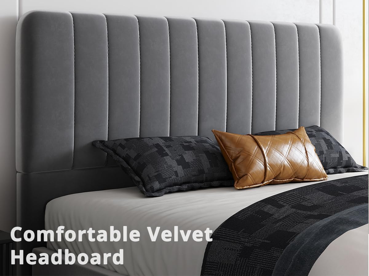 LIKIMIO Rounded Velvet-Upholstered Bed Frame