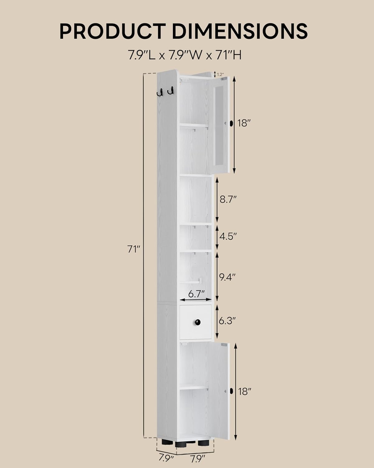LIKIMIO Freestanding Slim Bathroom Storage Cabinet（71“）