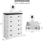 LIKIMIO 5-Drawer 43" Tall Dresser with Built-in Charging Station