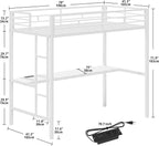 LIKIMIO LED Metal Loft Bed Frame