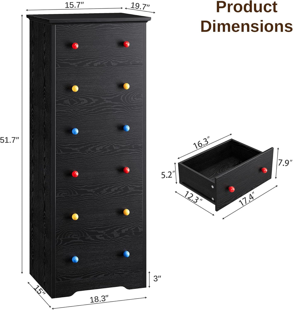 LIKIMIO Wooden 6 Drawer Tallboy (51.5")