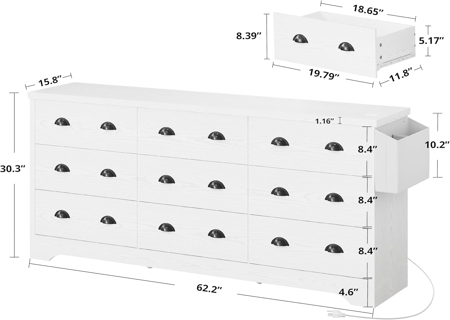 LIKIMIO Wooden 9-Drawer Dresser (63")