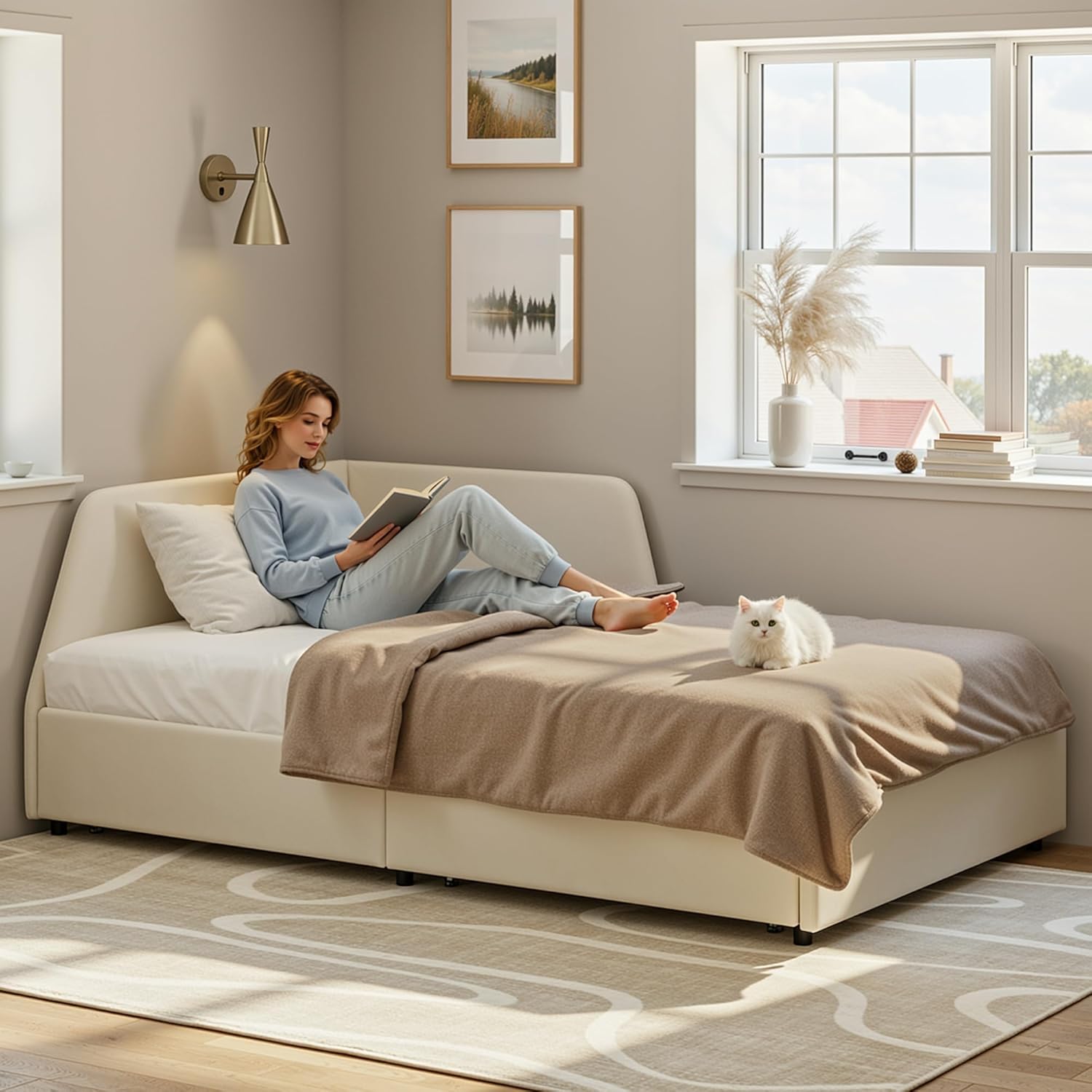 LIKIMIO Premium Modern Upholstered Corner Bed