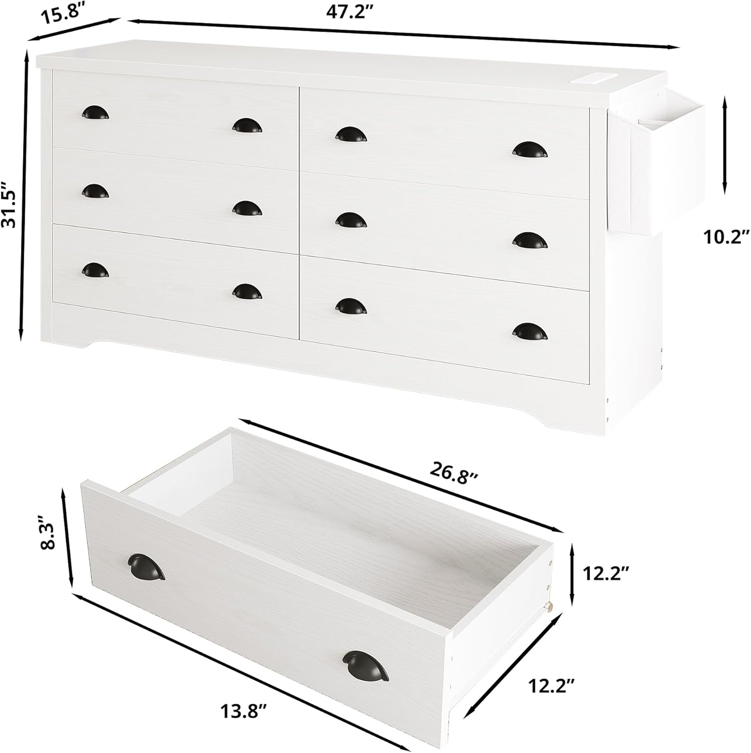LIKIMIO 6-Drawer Charging Station MDF Board Dresser (47.2")