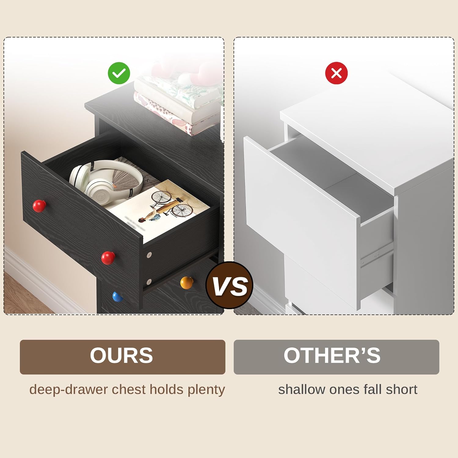 LIKIMIO Wooden 6 Drawer Tallboy (51.5")