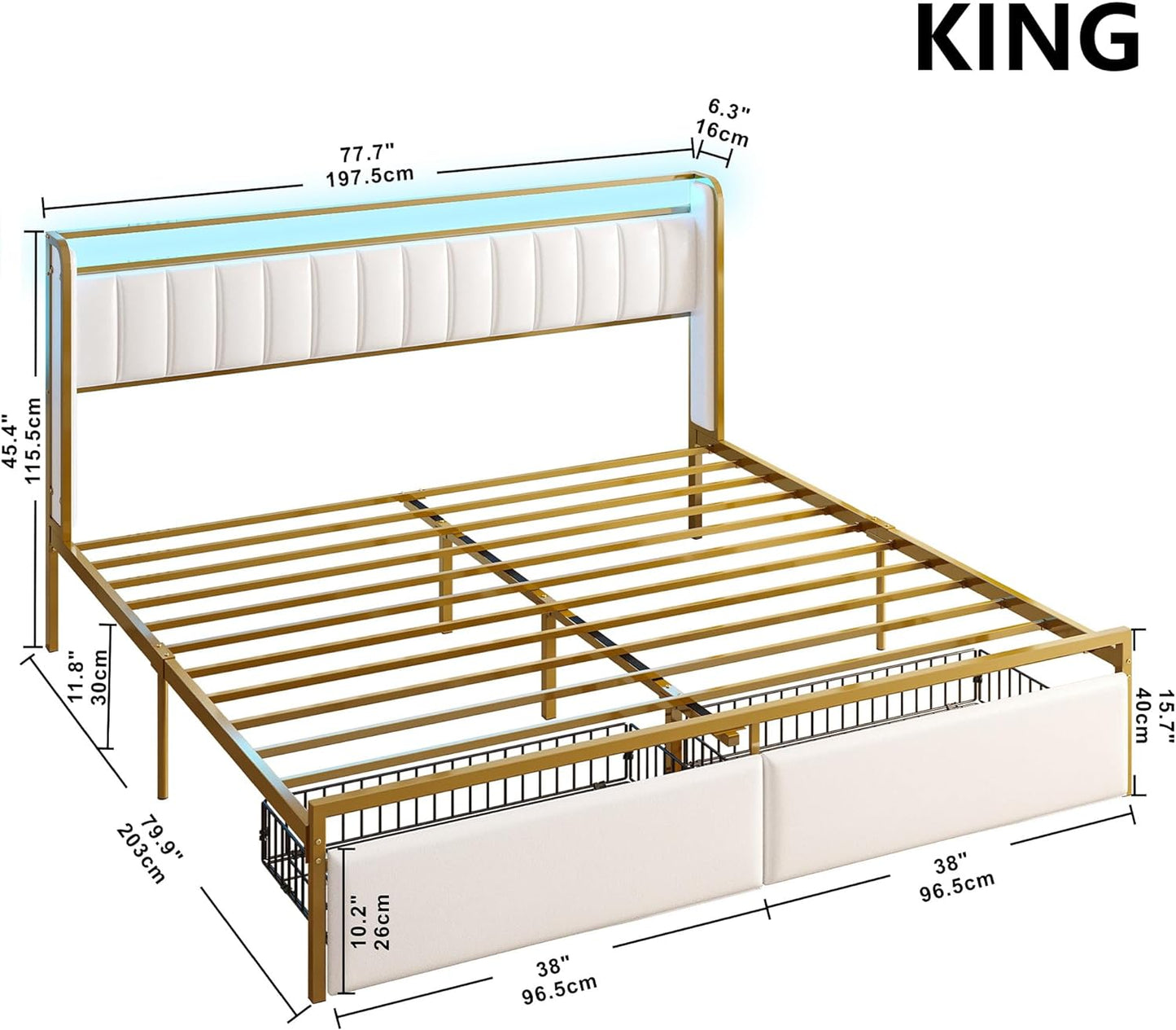 White Modern Upholstered Bed Platform with Drawers