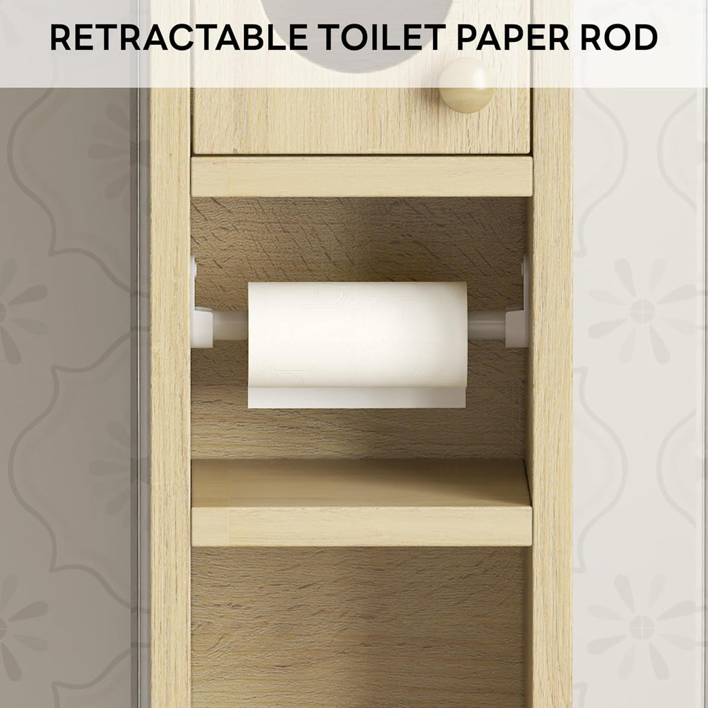 LIKIMIO Ultra-Thin Freestanding Wooden and Rattan Door Storage Cabinet (69“)