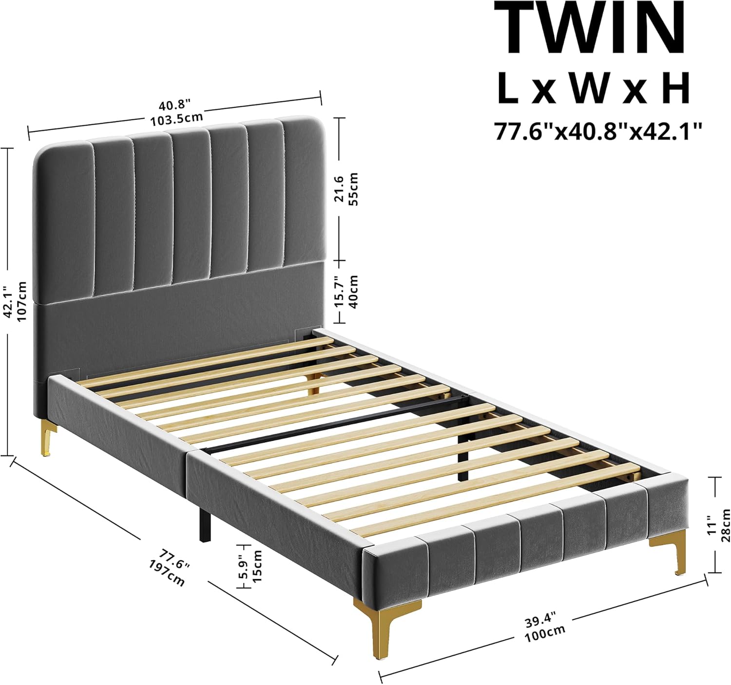 LIKIMIO Rounded Velvet-Upholstered Bed Frame