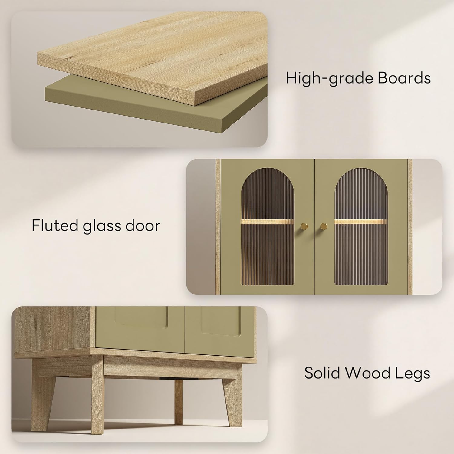 LIKIMIO Bathroom Storage Cabinet, Wooden Floor Cabinet with 4 Doors for Bathroom, Kitchen, or Dining Room