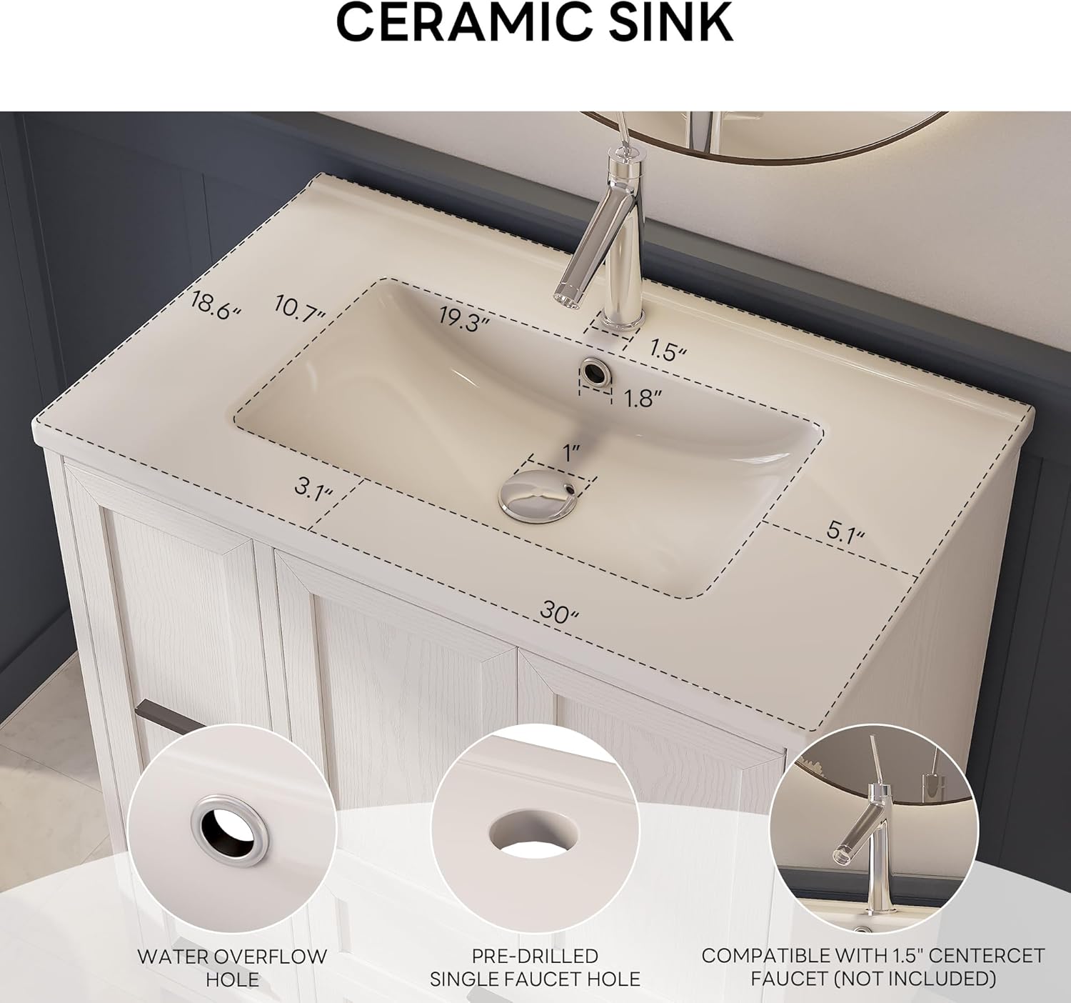 LIKIMIO Modern Wooden Bathroom Vanity (30"/36")