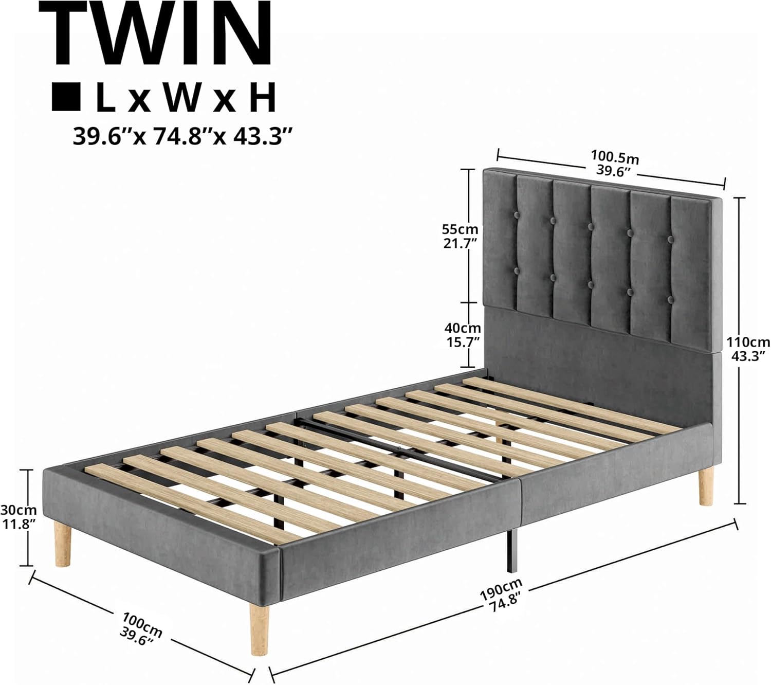 LIKIMIO Velvet Upholstered Bed Frame
