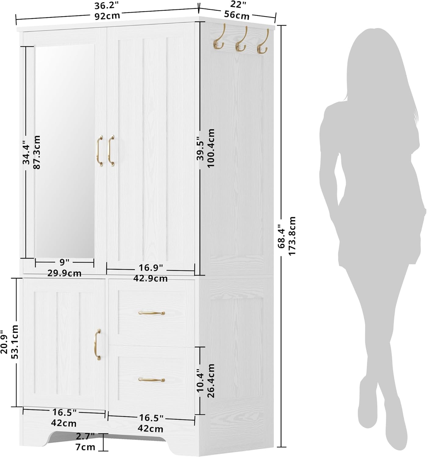 LIKIMIO Half-length Mirror MDF Wooden Closet（68”）